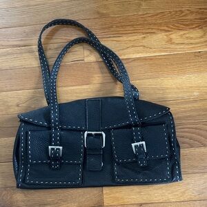 Black Women's Shoulder Bag with Contrast Stitching